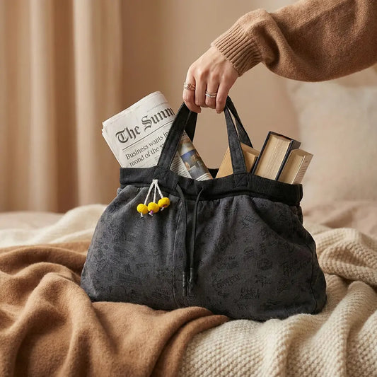 Stylish Upcycled Track Pants Handbag Dark Grey with print