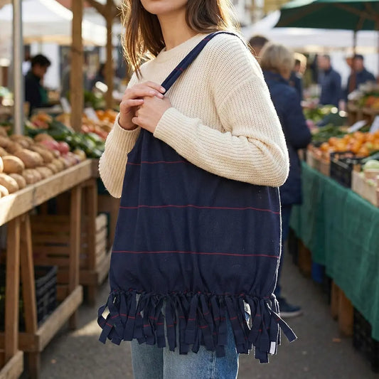 Handcrafted Multipurpose T-Shirt Bag - Dark Blue - Recycled