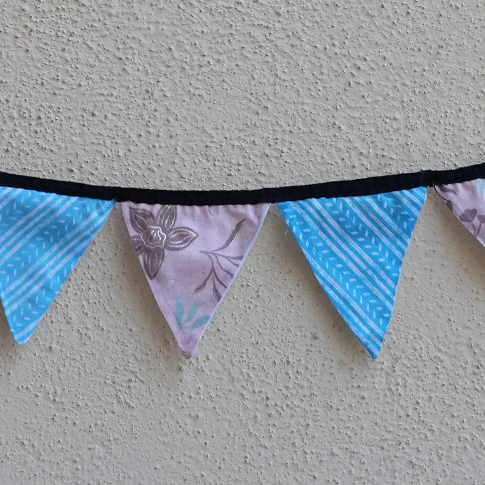 Upcycled Fabric Pennant – Pataka Light Sky blue and Light Grey