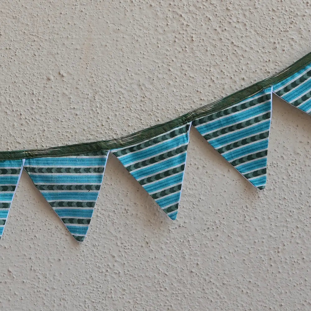 Upcycled Fabric Pennant – Cloth Pataka Light Blue green striped