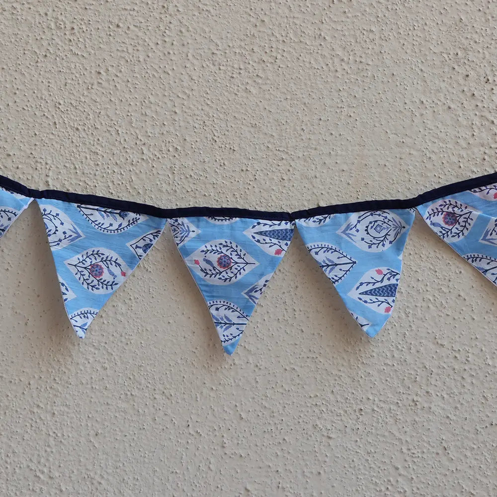 Upcycled Fabric Pennant – Cloth Pataka Light blue with print design