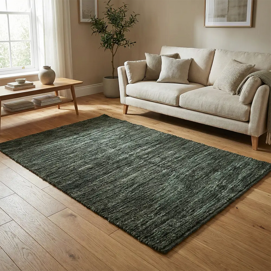 Upcycled Carpet - Deep Forest Green Textured Rug