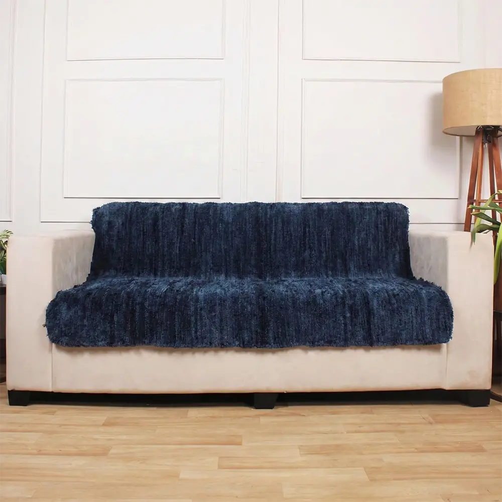 Upcycled Sofa Patti - Navy Blue Shaggy Runner