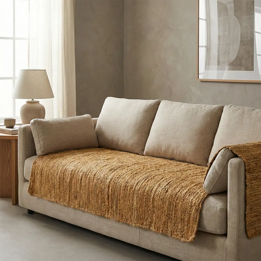 Upcycled Sofa Patti - Natural Tan and Brown Woven Runner