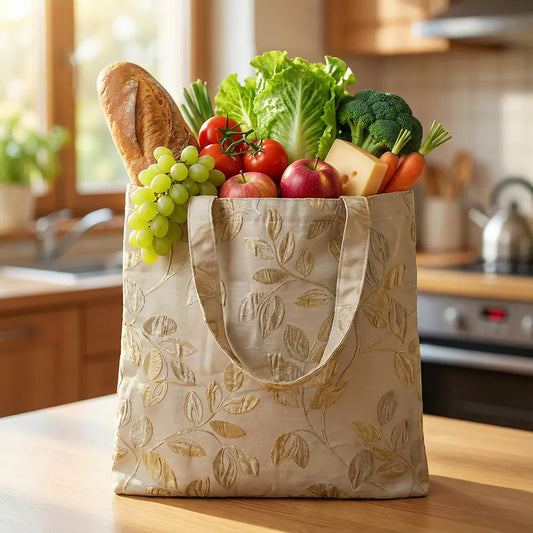 Vegetable Cloth Bag - Light Green and White Leaf Print