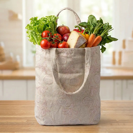 Vegetable Cloth Bag - Cream and Pale Rose Embroidered Motif