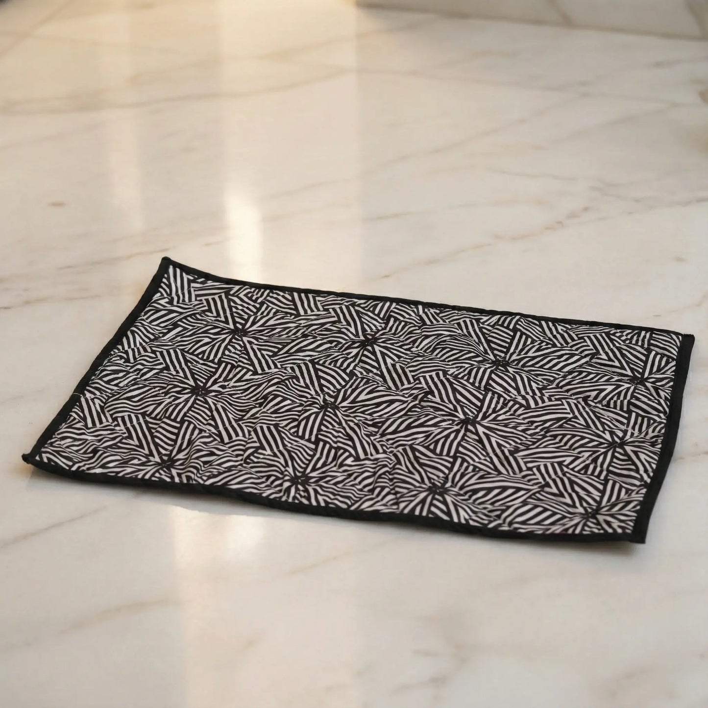 Handcrafted Upcycled Asan Meditation Mat & Doormat - Black and white printed design