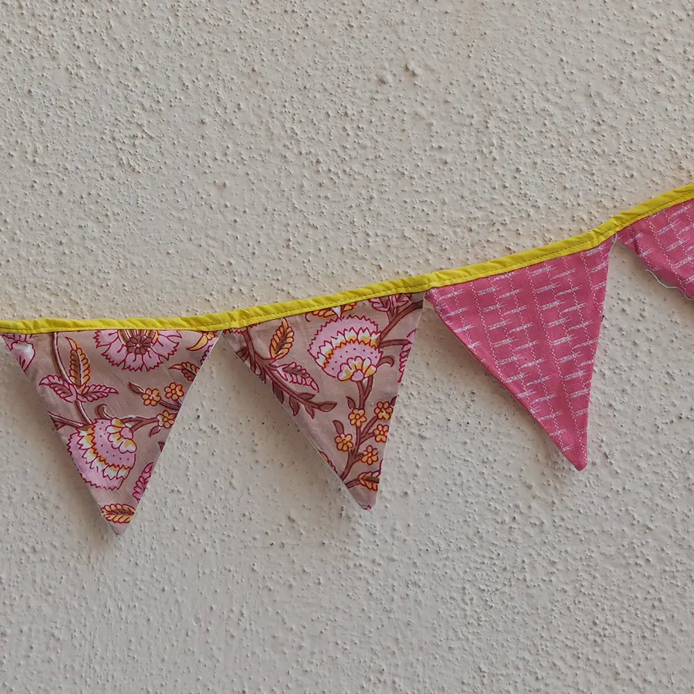 Upcycled Fabric Pennant – Pataka Pink and Mitch Mix with Print Design