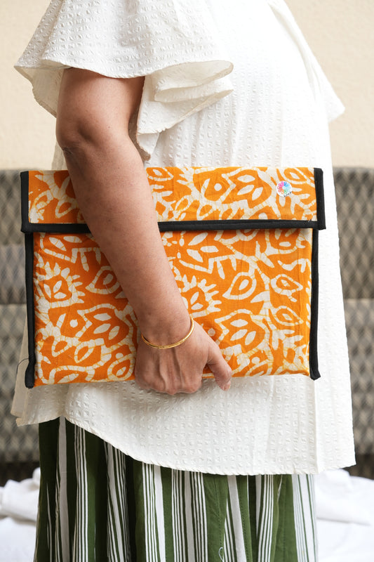 Upcycled Fabric Folder - Laptop Cover Vibrant floral pattern on a cream linen base