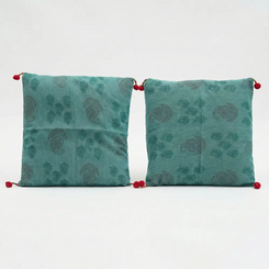 Eco-Friendly Upcycled Sea Green Saree Cushion Cover 16 x 16 Inch Pack of 2