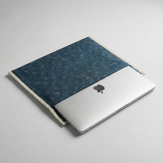 Upcycled Fabric Folder - Laptop Cover Navy blue fabric with white geometric print