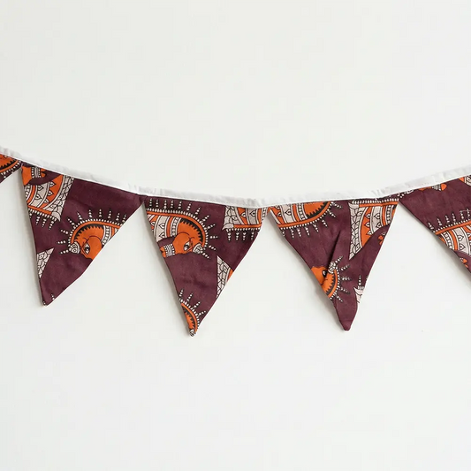 Upcycled Fabric Pennant – Cloth Pataka Dark Brown with Horse Print
