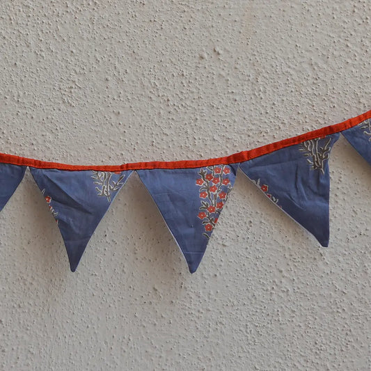 Upcycled Fabric Pennant – Pataka Grey with Orange print design