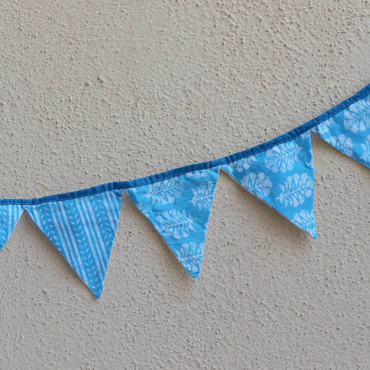 Upcycled Fabric Pennant – Cloth Pataka Sky blue with print design