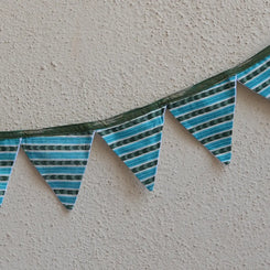 Upcycled Fabric Pennant – Cloth Pataka Light Blue green striped