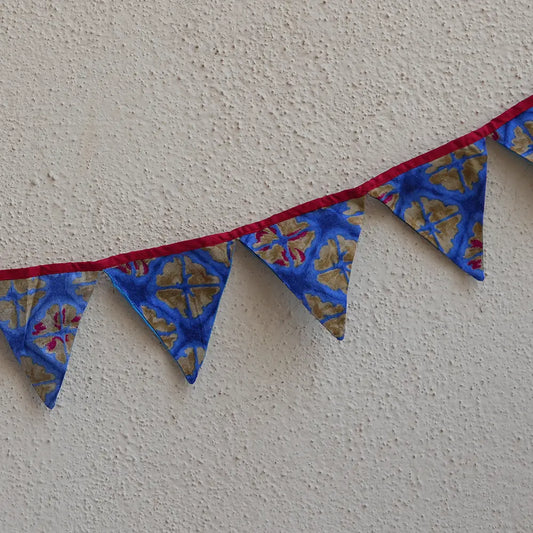 Upcycled Fabric Pennant – Cloth Pataka Blue with Design