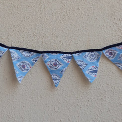 Upcycled Fabric Pennant – Cloth Pataka Light blue with print design