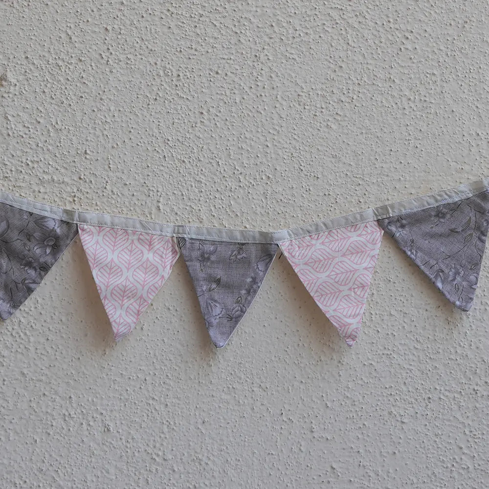 Upcycled Fabric Pennant – Cloth Pataka - Dark Grey and Ligjt Pitch