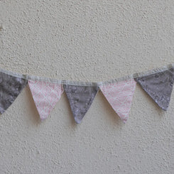 Upcycled Fabric Pennant – Cloth Pataka - Dark Grey and Ligjt Pitch