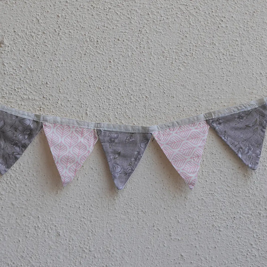 Upcycled Fabric Pennant – Cloth Pataka - Dark Grey and Ligjt Pitch