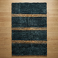 Upcycled Carpet - Dark Teal Shag with Three Tan Stripes