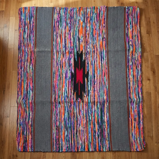 Upcycled Carpet - Bold Red, Blue, and Orange Recycled Textile Mat