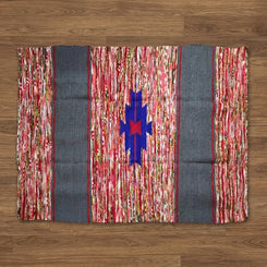 Upcycled Carpet - Vibrant Red and Gray Vertical Striped Rug