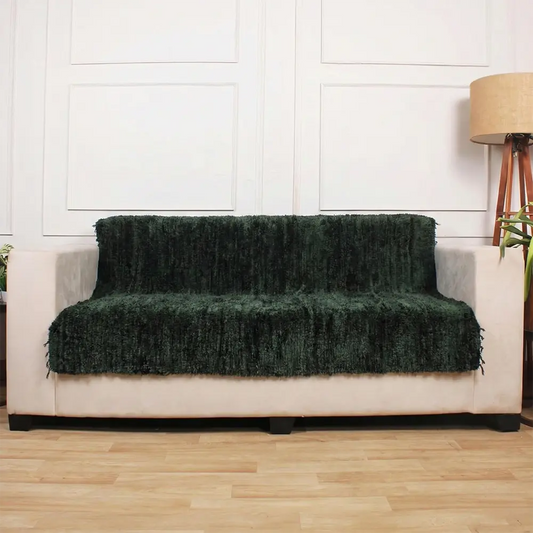Upcycled Sofa Patti - Deep Forest Green Shaggy Mat
