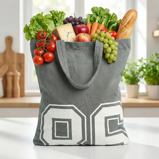 Vegetable Cloth Bag - Dark Grey Canvas Tote with White Number Print