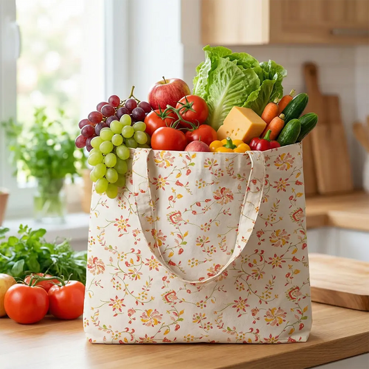 Vegetable Cloth Bag - Soft Floral Pattern in Muted Red and Orange