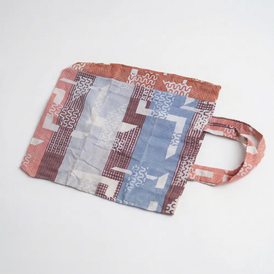 Vegetable Cloth Bag - Red-Brown and Blue Block-Print Market Bag