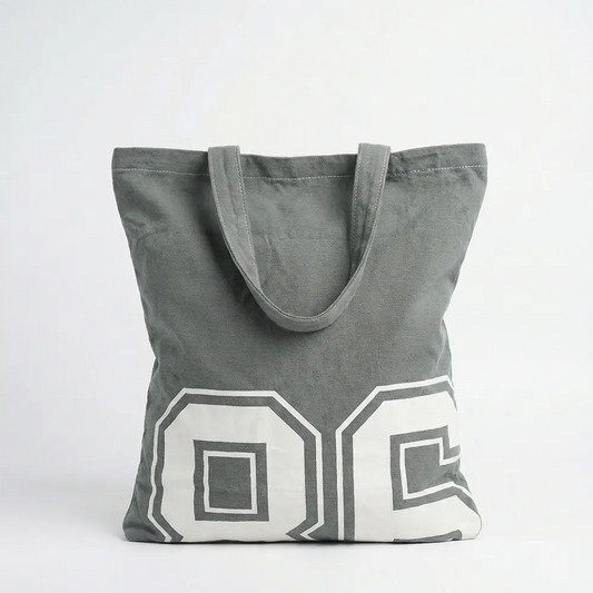Vegetable Cloth Bag - Dark Grey Canvas Tote with White Number Print