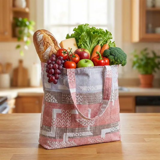 Vegetable Cloth Bag - Abstract Woven Pink and Gray Market Bag