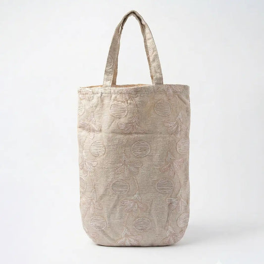 Vegetable Cloth Bag - Cream and Pale Rose Embroidered Motif