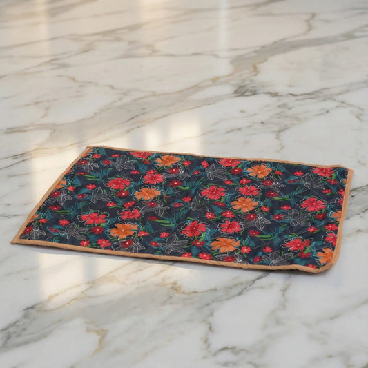 Handcrafted Upcycled Asan Meditation Mat & Doormat - Dark Grey Colorful Floral Print