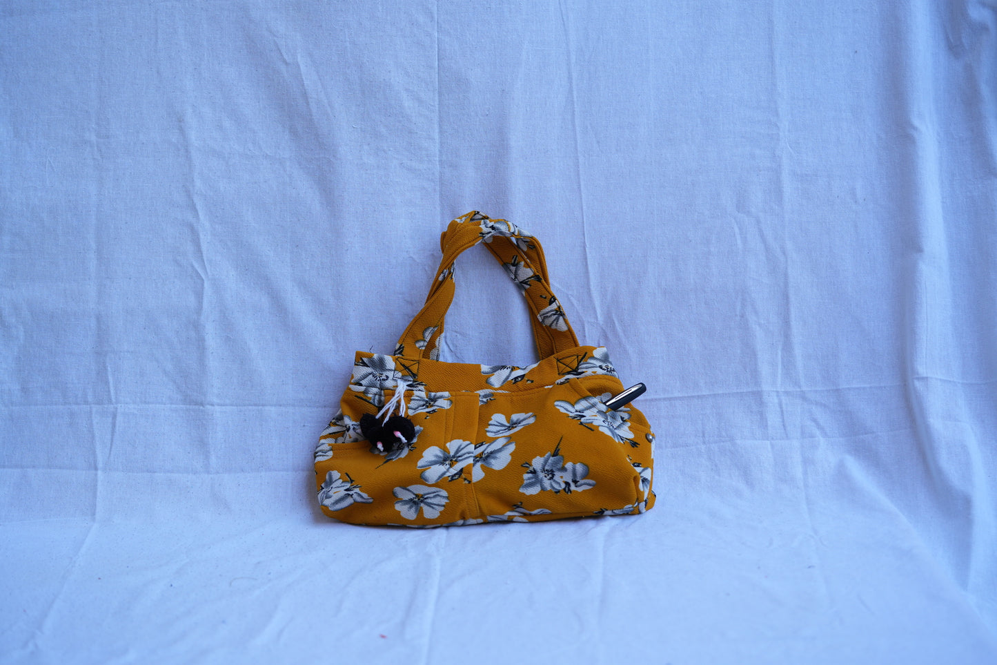 Stylish Upcycled Track Pants Handbag Tuemric yellow Flower bags