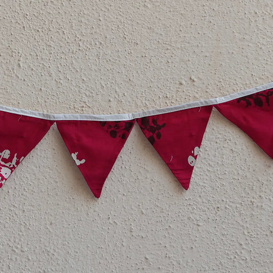 Upcycled Fabric Pennant – Pataka Red with Small print design
