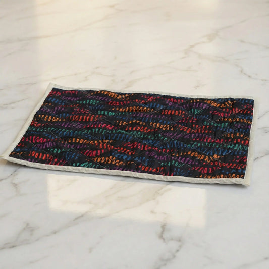 Handcrafted Upcycled Asan Meditation Mat & Doormat - Black Background Colorful Print