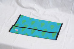 Upcycled Fabric Folder - Teal Background with Lime Green Leaf Pattern