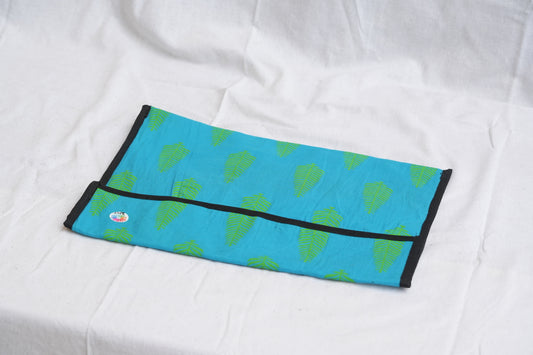 Upcycled Fabric Folder - Teal Background with Lime Green Leaf Pattern