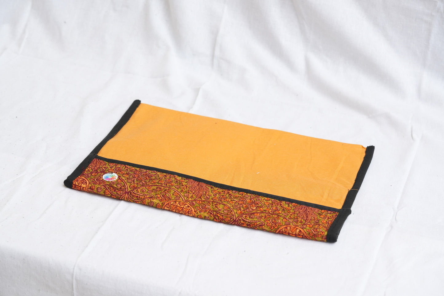 Upcycled Fabric Folder - Laptop Cover Forest green and brown striped texture